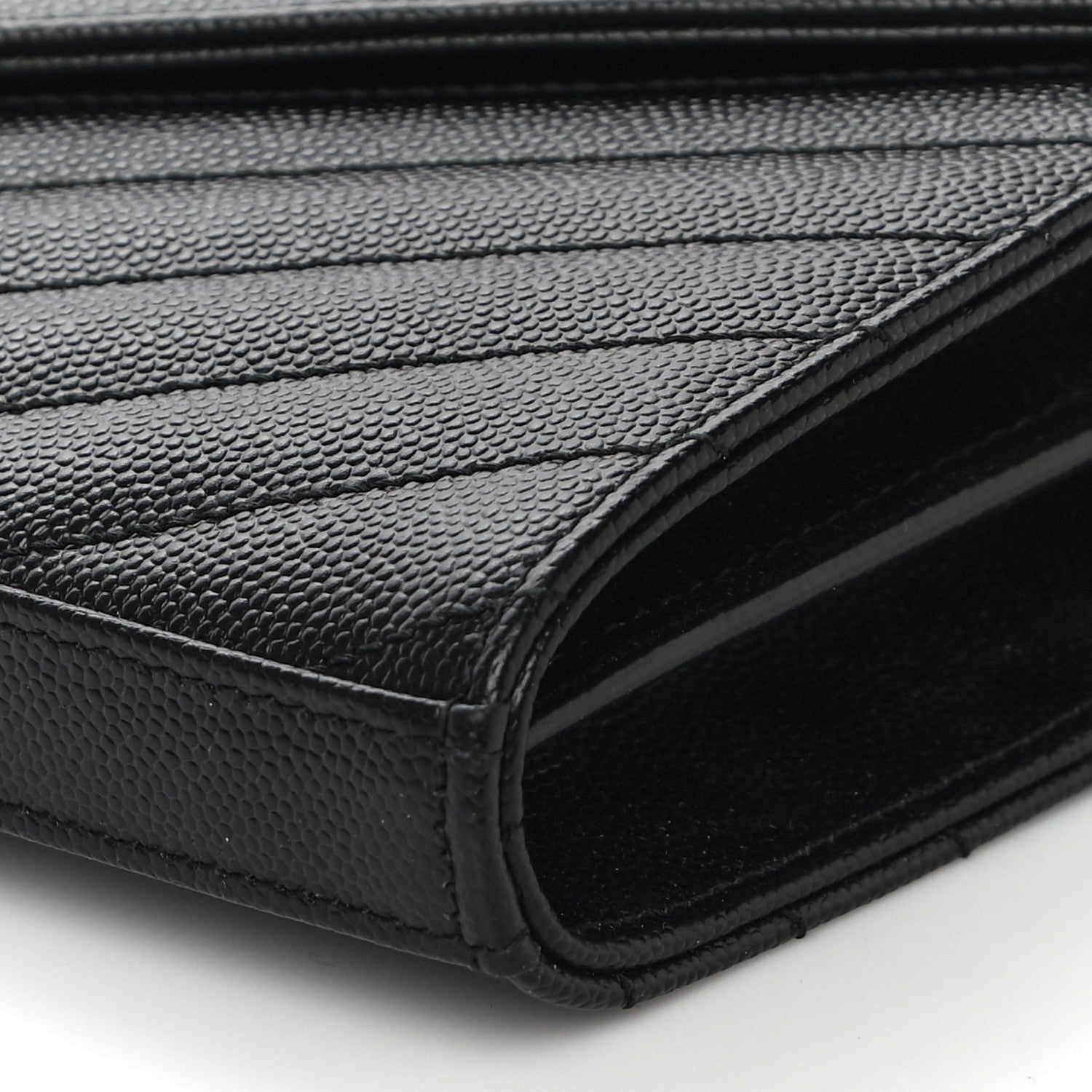 Saint Laurent Grain De Poudre Matelasse Chevron Monogram Chain Wallet Black 9 of 10
