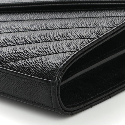 Saint Laurent Grain De Poudre Matelasse Chevron Monogram Chain Wallet Black 9 of 10