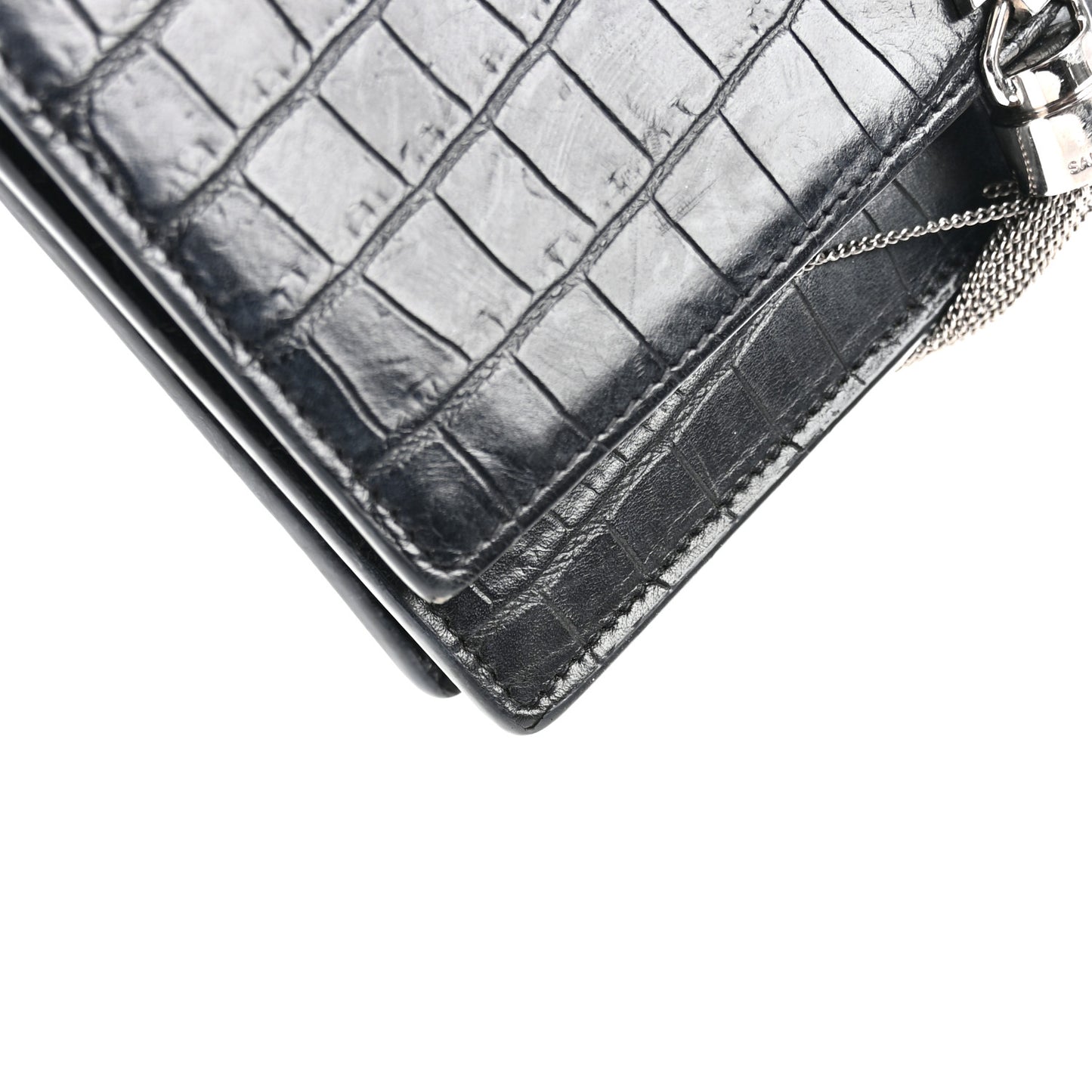 Calfskin Crocodile Embossed Kate Monogram Tassel Chain Wallet Black