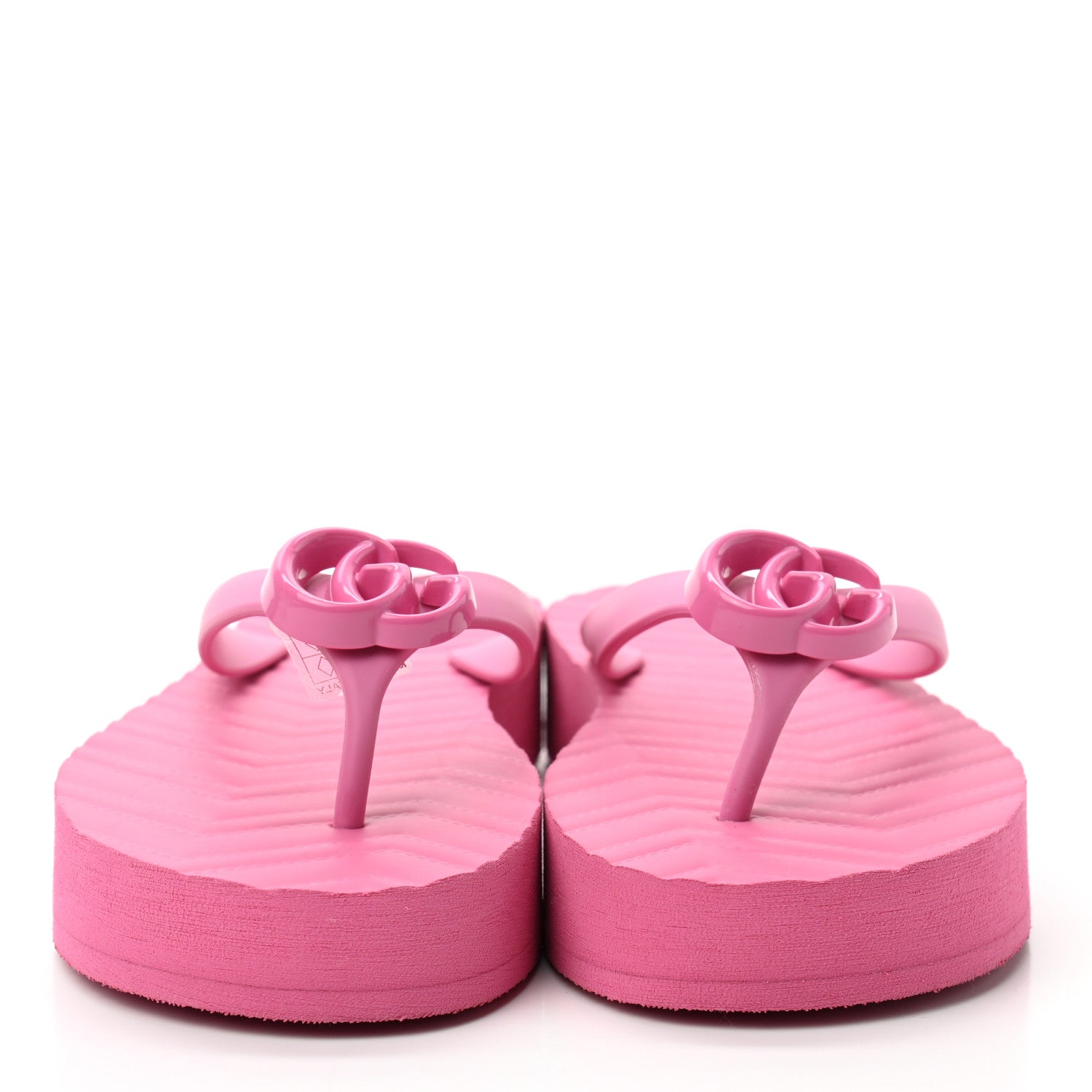 Gucci Rubber Chevron Womens GG Thong Sandals 37 Pink Tropical Flower 2 of 6