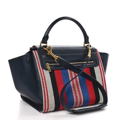 Celine Smooth Calfskin Striped Canvas Small Trapeze Navy Blue 3 of 9