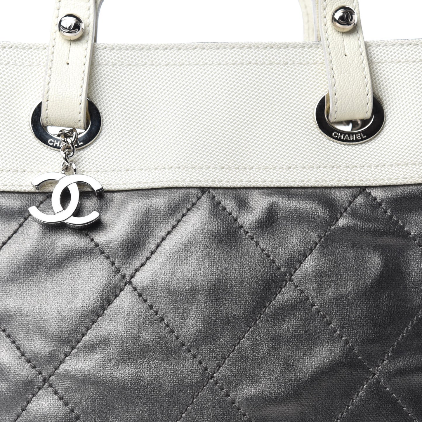 Coated Canvas Quilted Small Paris Biarritz Tote Silver