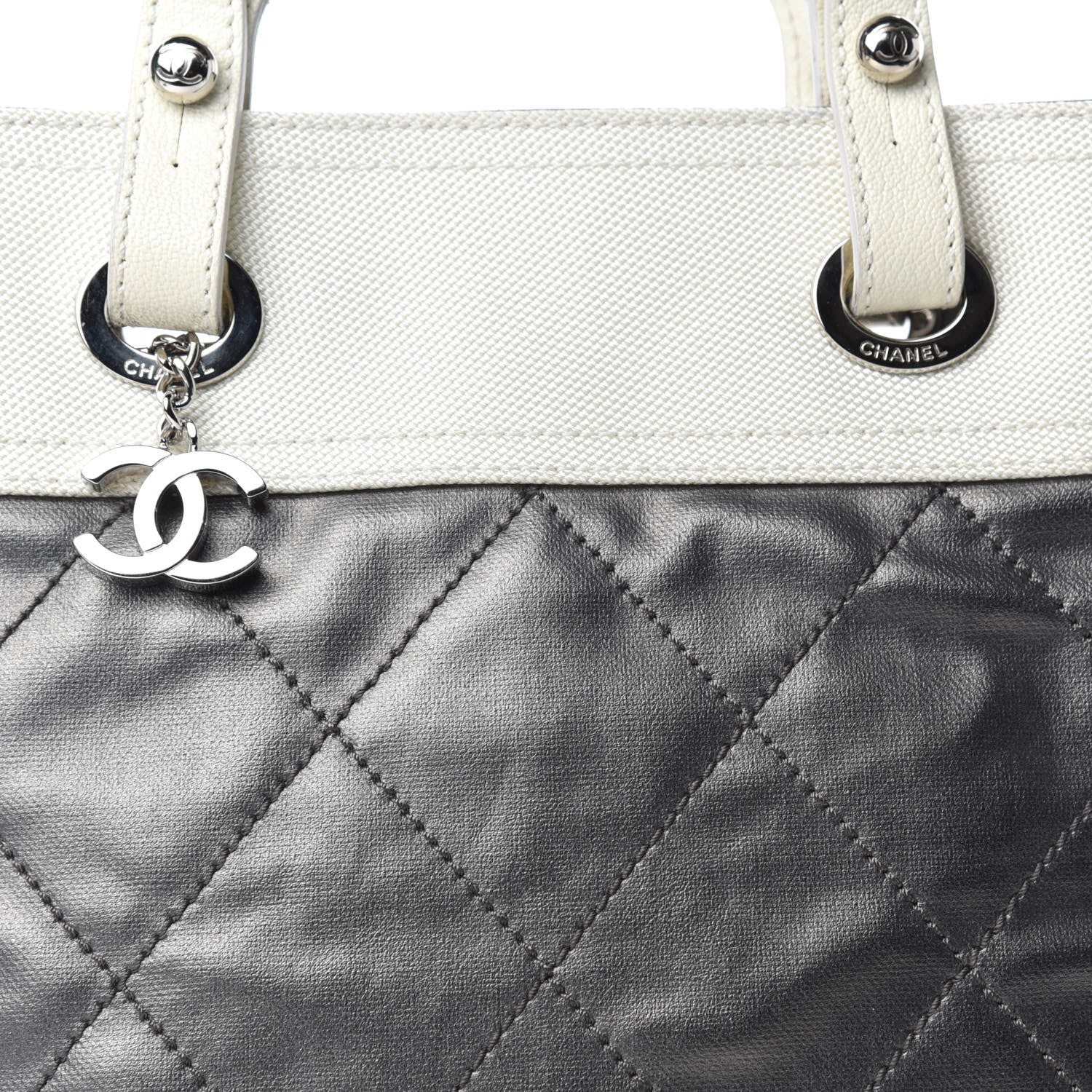 Chanel Coated Canvas Quilted Small Paris Biarritz Tote Silver 13 of 13