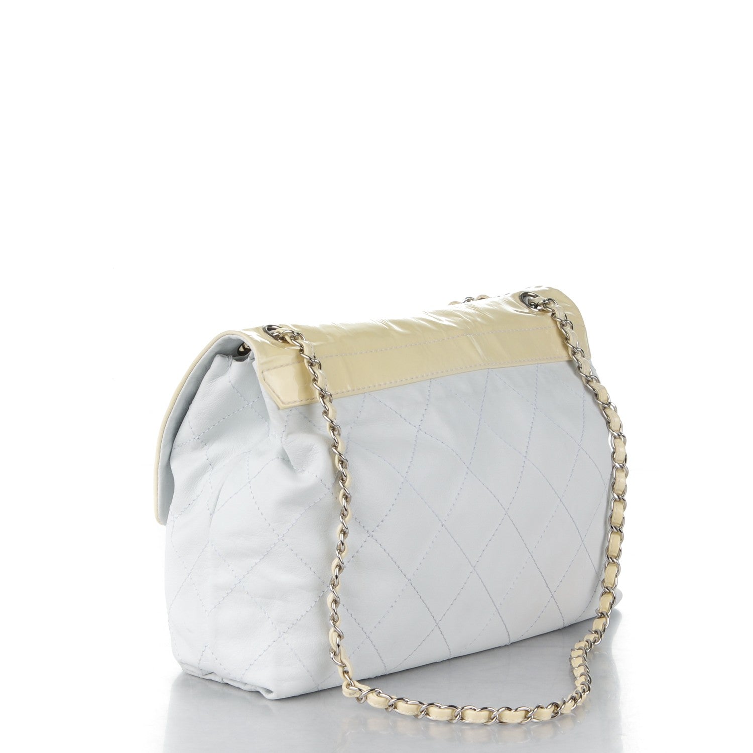 Chanel Patent Calfskin Stitched Shoulder To Shoulder Flap Hobo White 3 of 9
