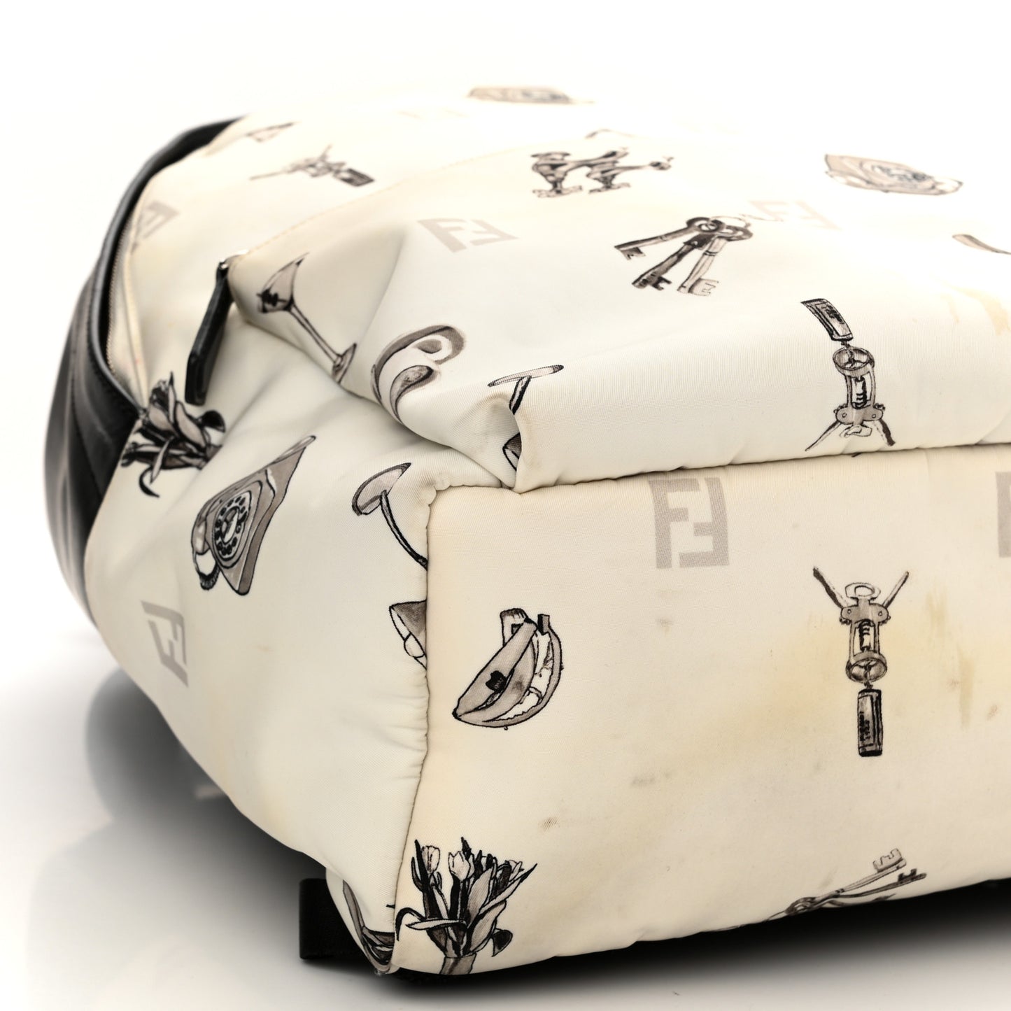 Nylon Calfskin Print Backpack Black White