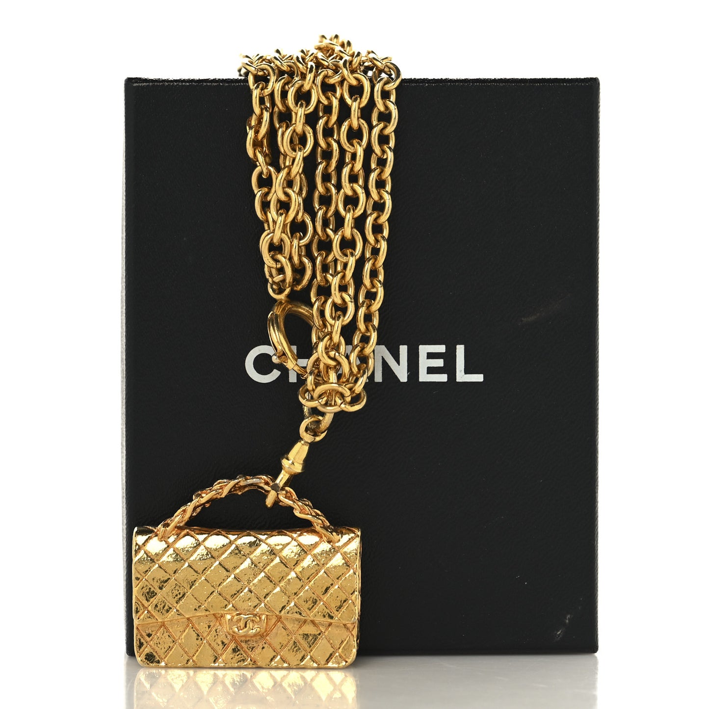 Metal Multi Chain Flap Bag Pendant Necklace Gold