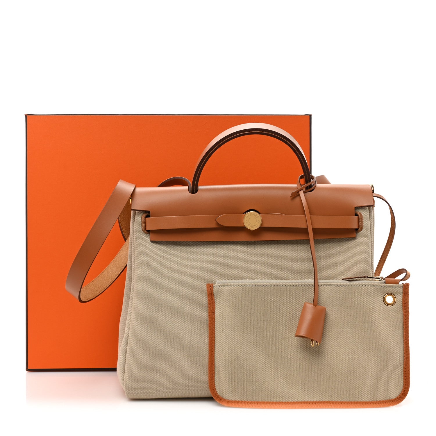 Hermes Military Toile Vache Hunter Herbag Zip Retourne 31 PM Beton Naturel 11 of 11