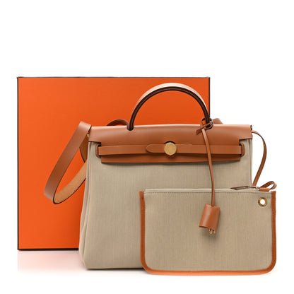 Hermes Military Toile Vache Hunter Herbag Zip Retourne 31 PM Beton Naturel 11 of 11