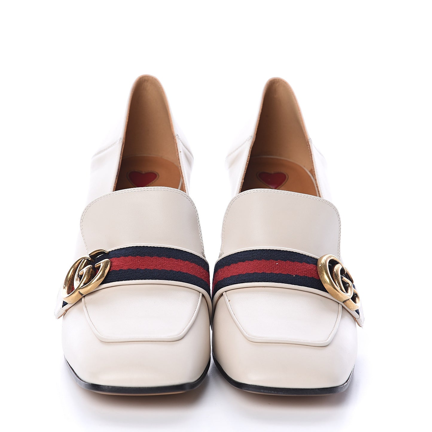 Betis Glamour Calfskin Web Pearl Embellished Peyton 75mm Loafer Pumps 39.5 Mystic White