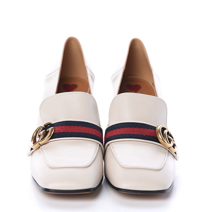 Gucci Betis Glamour Calfskin Web Pearl Embellished Peyton 75mm Loafer Pumps 39.5 Mystic White 2 of 7