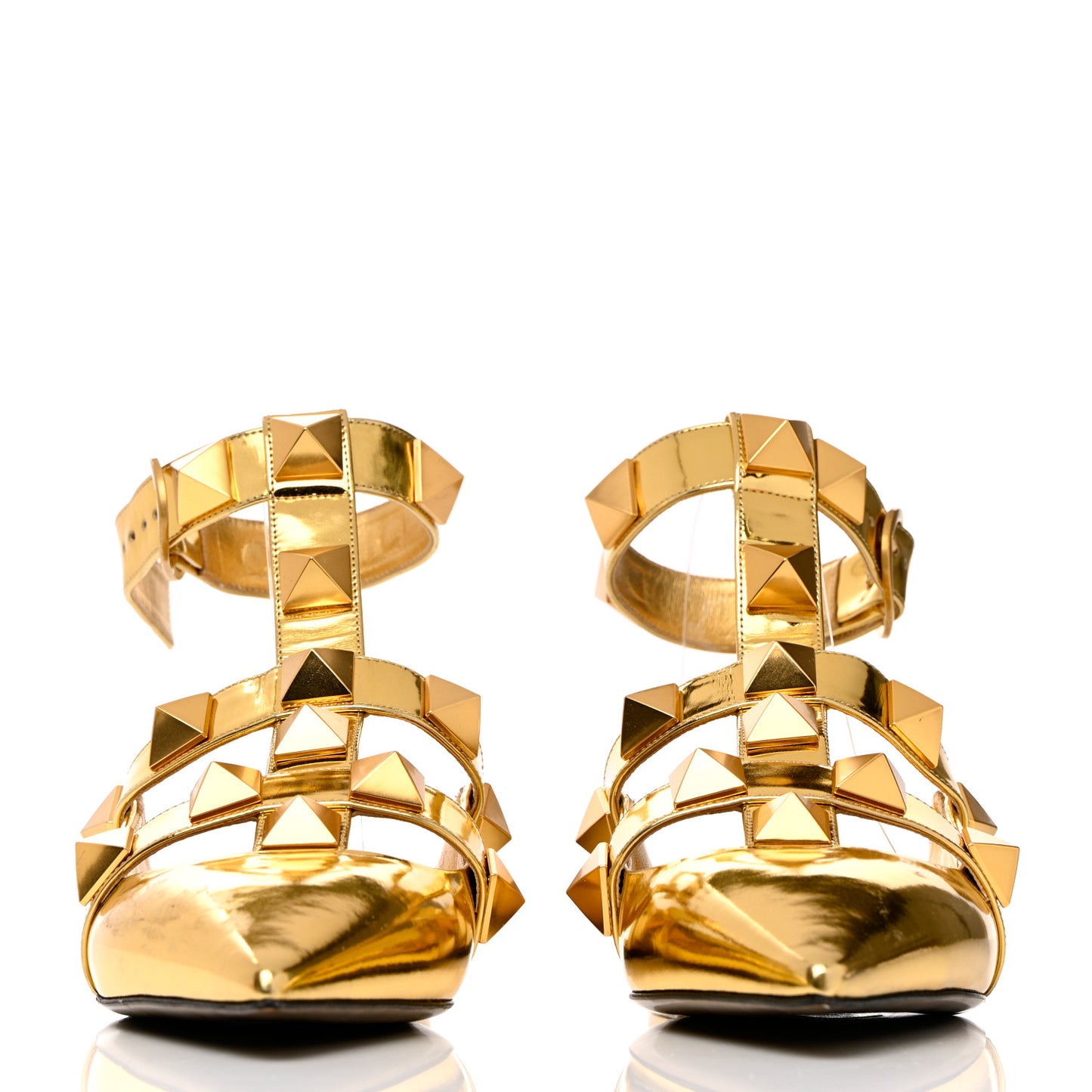 Metallic Patent Roman Stud Ankle Strap Flat Mules 41 Antique Brass