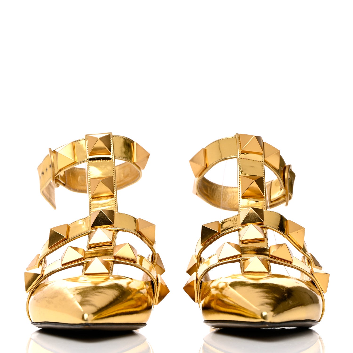 Valentino Garavani Metallic Patent Roman Stud Ankle Strap Flat Mules 41 Antique Brass 2 of 12