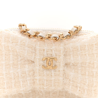 Chanel Tweed Quilted Bow Flap Card Holder On Chain White 9 of 12