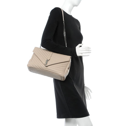 Saint Laurent Sheepskin Matelasse Chevron Monogram Large College Satchel Taupe 2 of 9