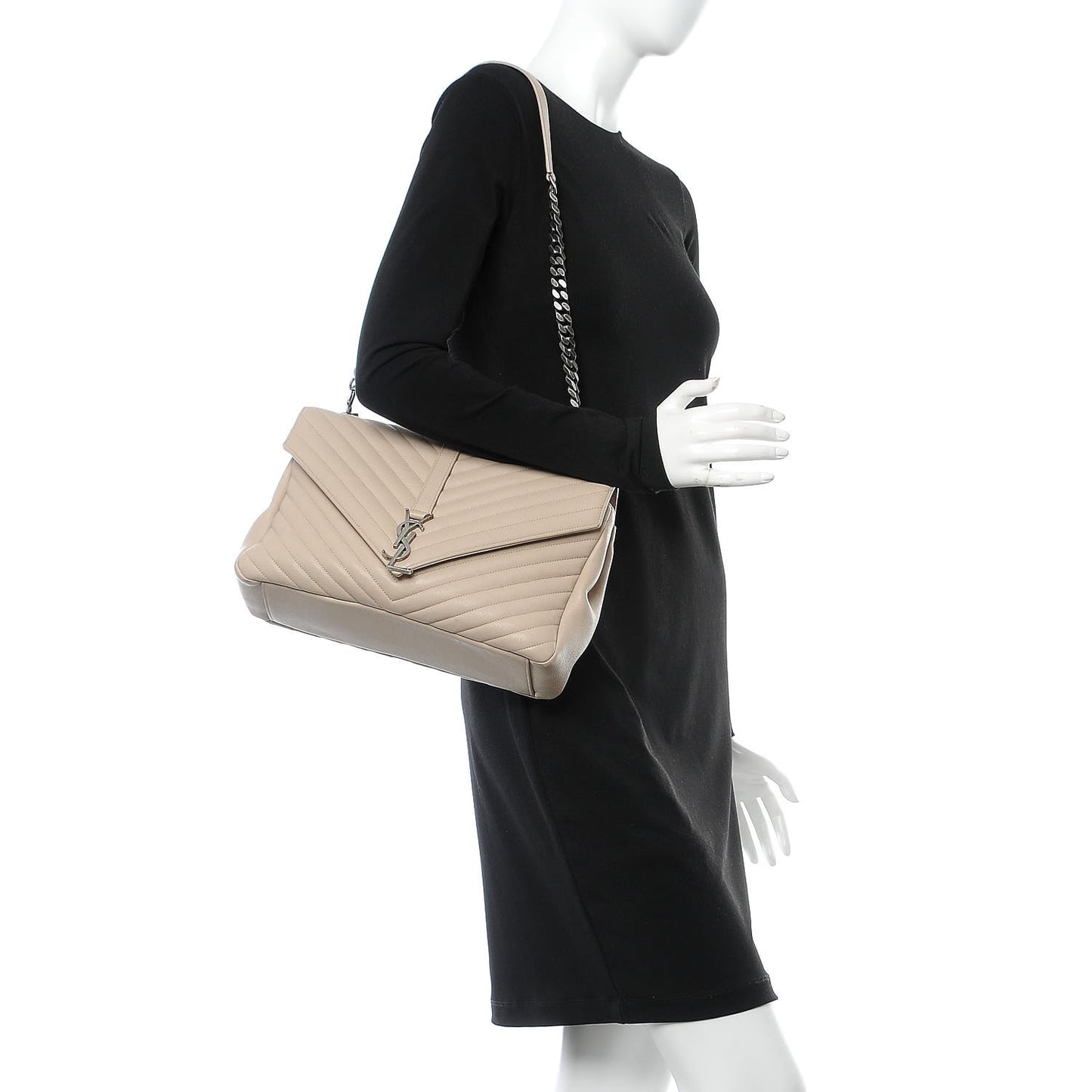 Sheepskin Matelasse Chevron Monogram Large College Satchel Taupe