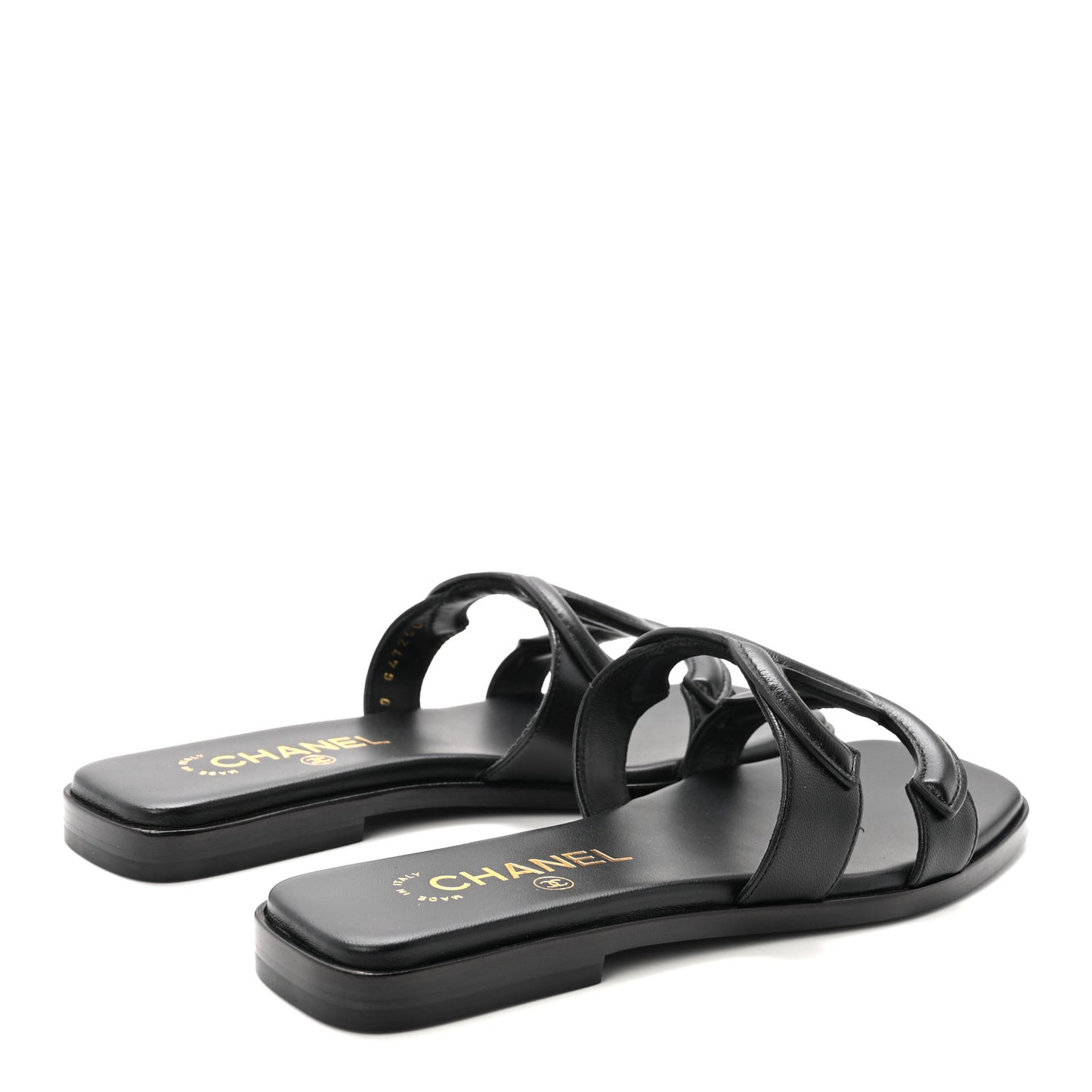 Lambskin CC Cut Out Mules Sandals 36 Black