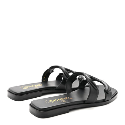 Chanel Lambskin CC Cut Out Mules Sandals 36 Black 5 of 10