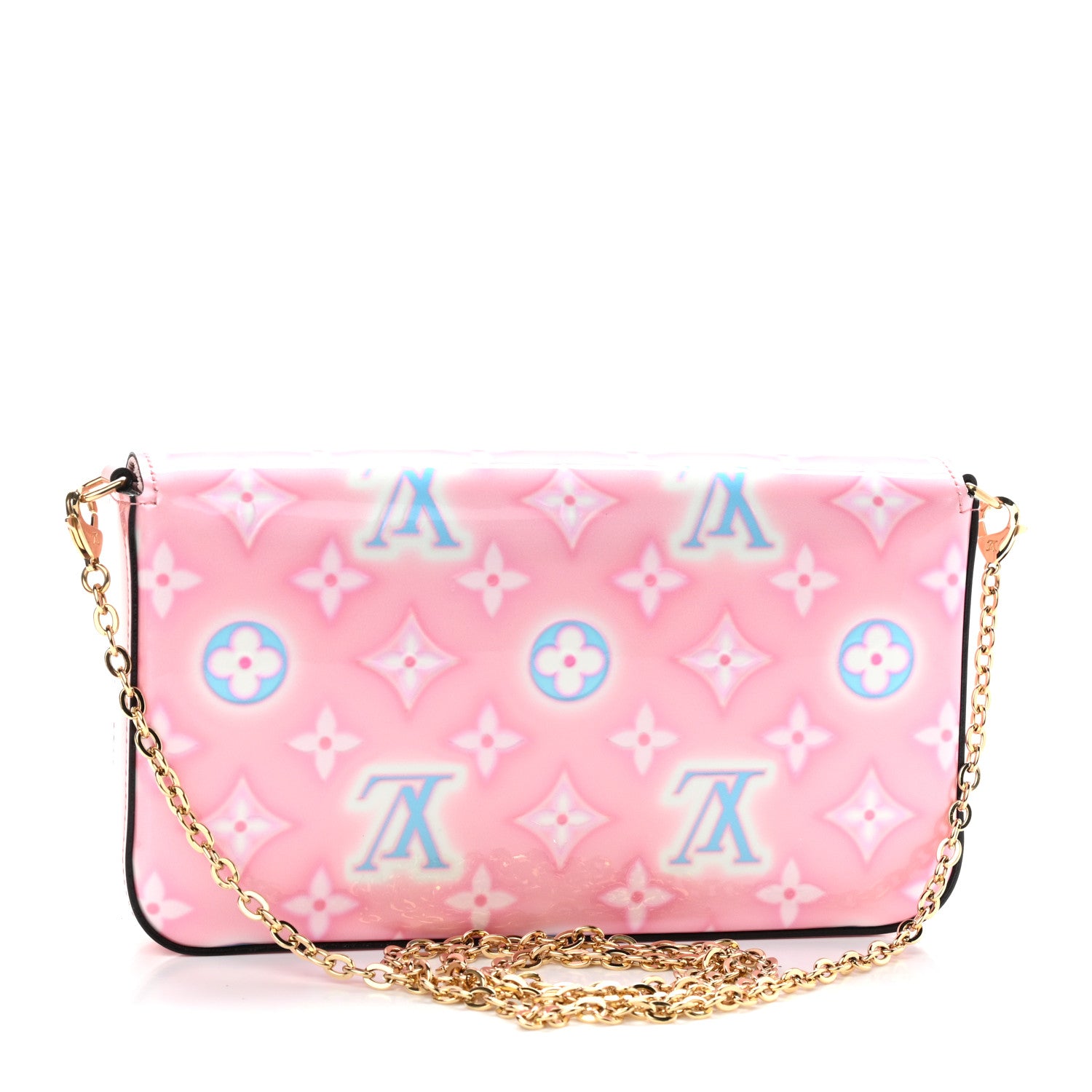 Louis Vuitton Vernis Valentine Felicie Pochette Chain Wallet Light Pink Neon 4 of 11