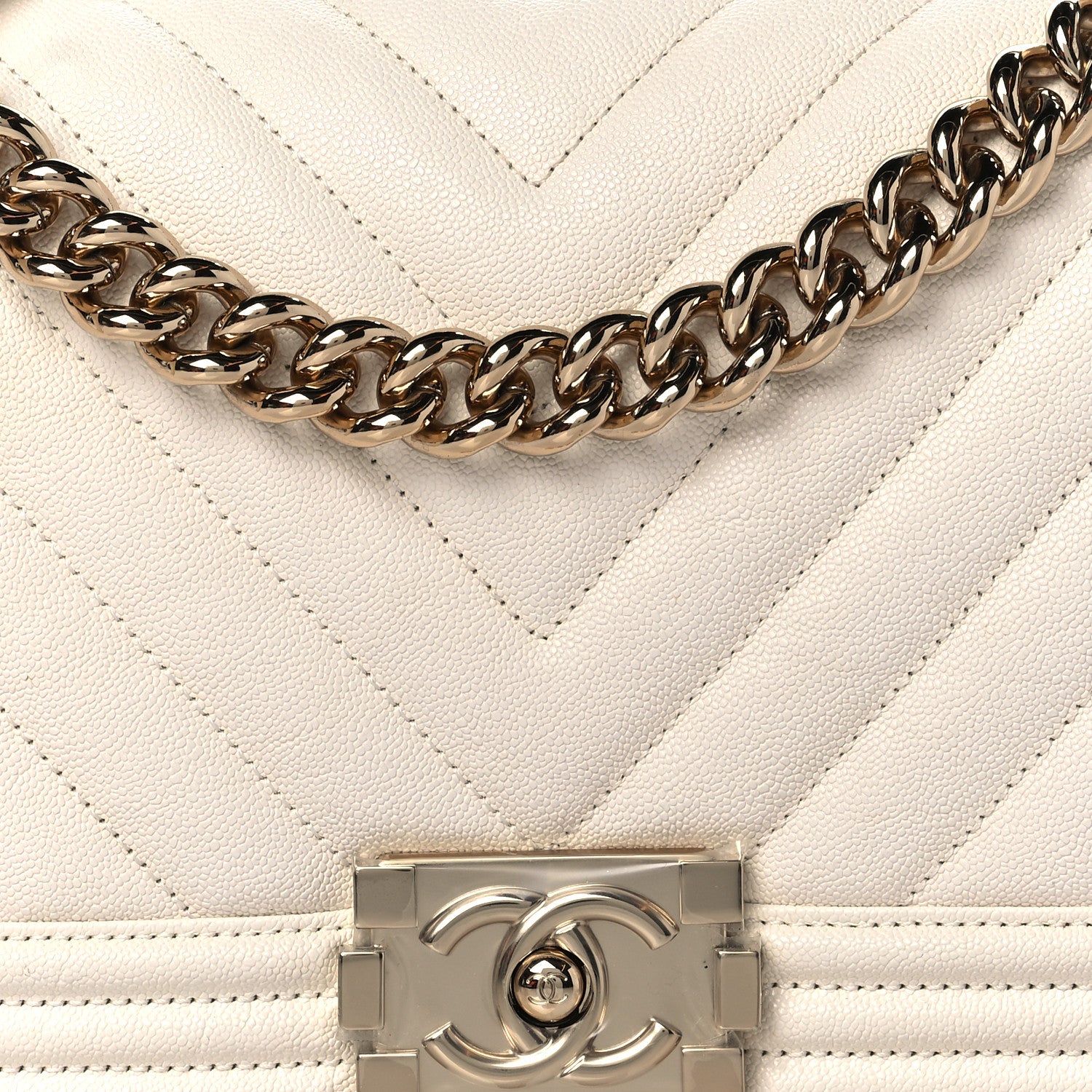 Chanel Caviar Chevron Quilted Medium Boy Flap Light Beige 8 of 10