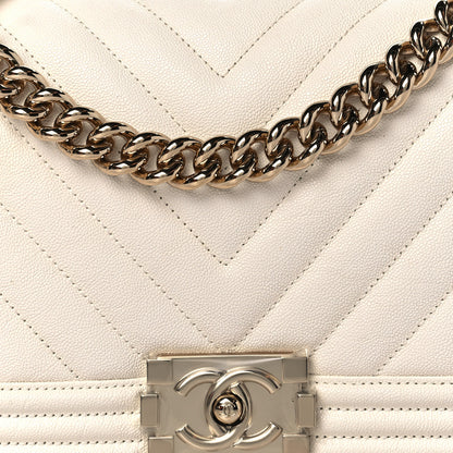 Chanel Caviar Chevron Quilted Medium Boy Flap Light Beige 8 of 10