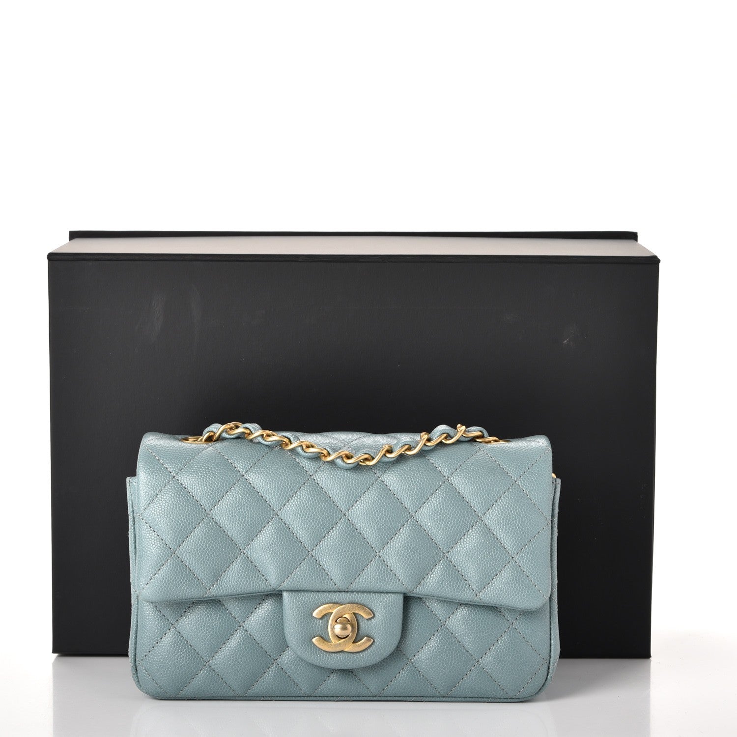 Chanel Iridescent Caviar Quilted Mini Rectangular Flap Light Blue 8 of 8