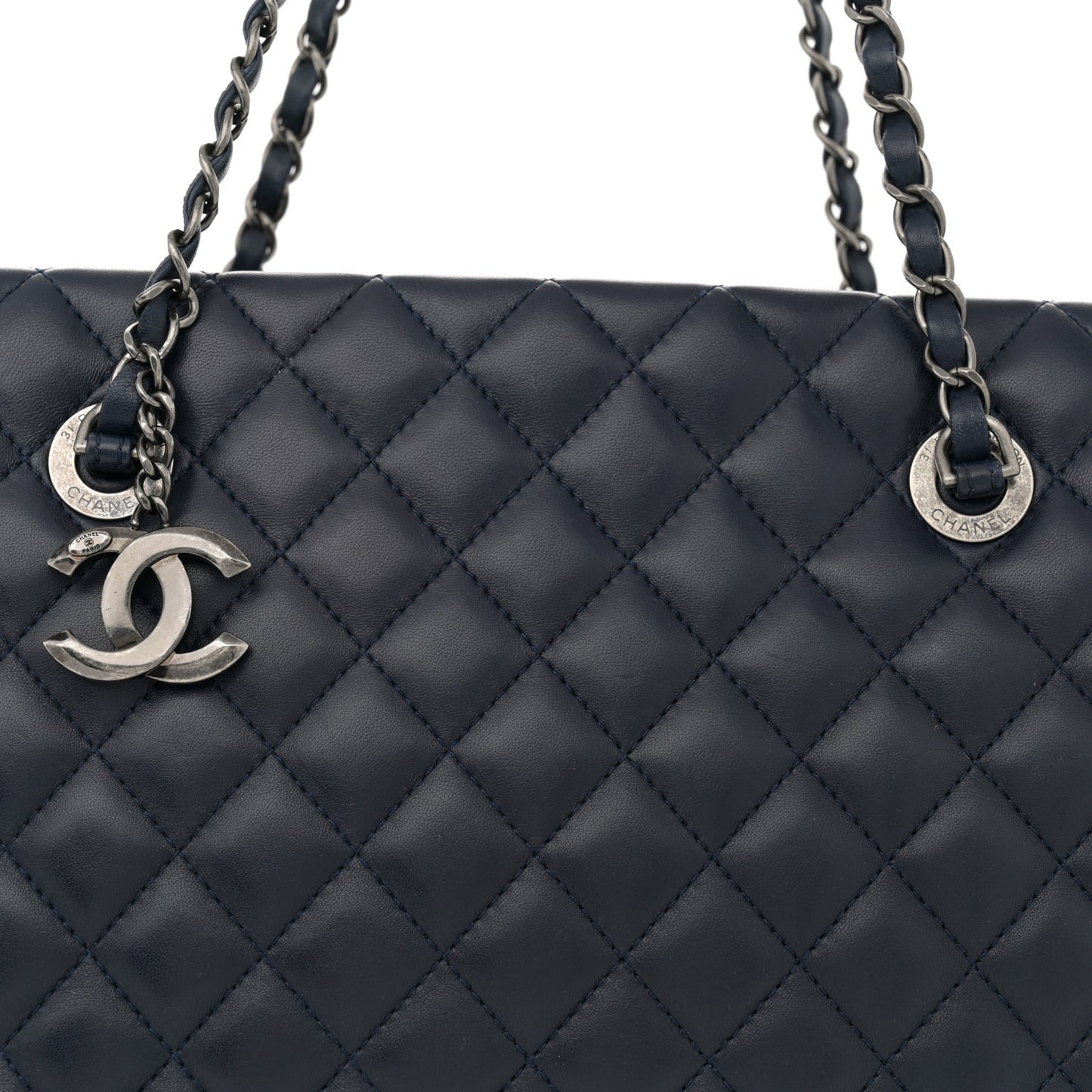 Lambskin Quilted Shopping Tote Navy