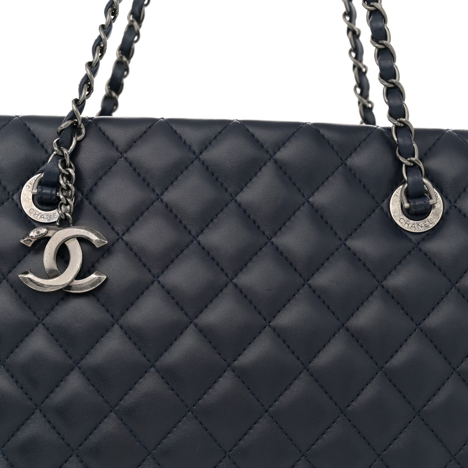 Chanel Lambskin Quilted Shopping Tote Navy 8 of 13