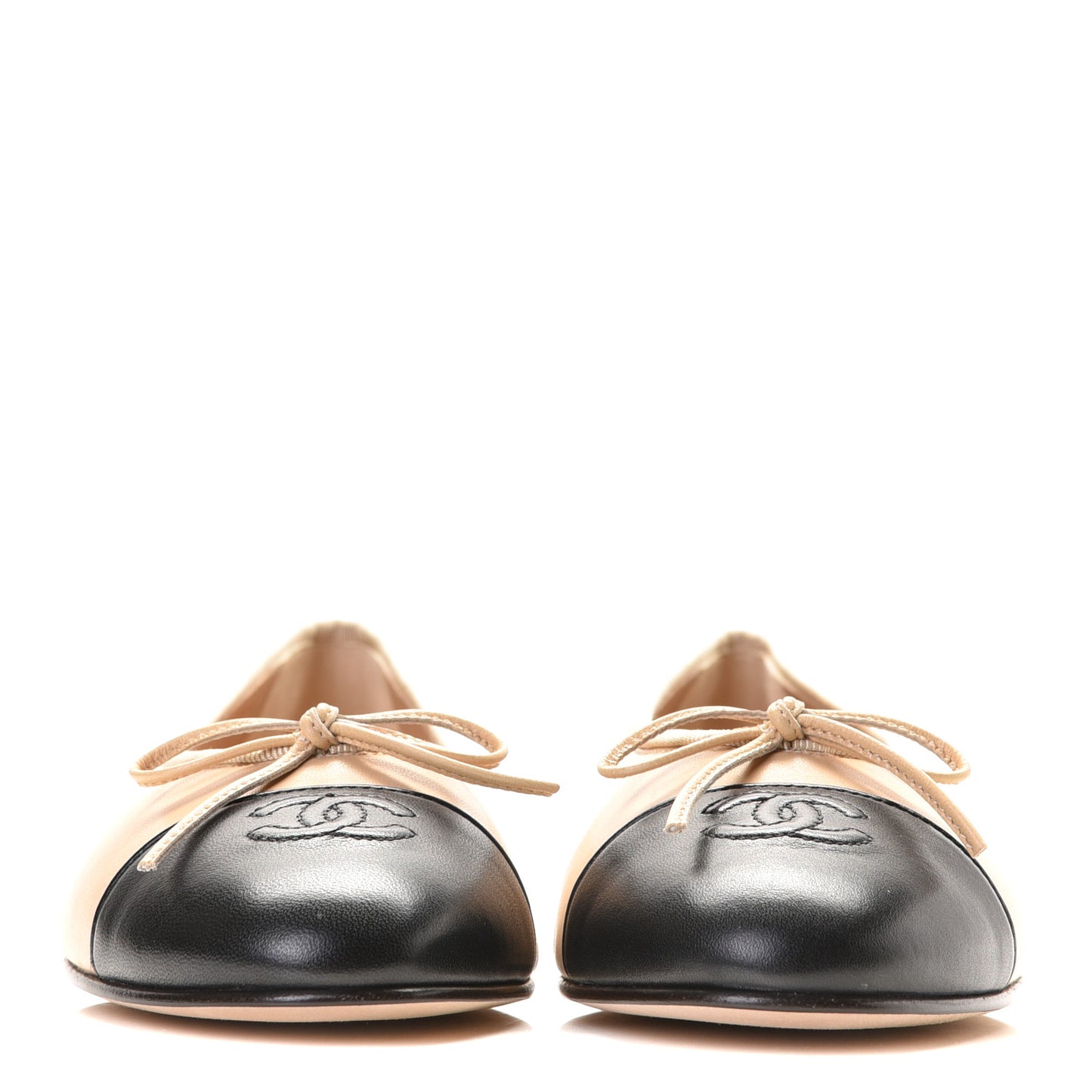 Lambskin Cap Toe CC Ballerina Flats 40 Beige Black