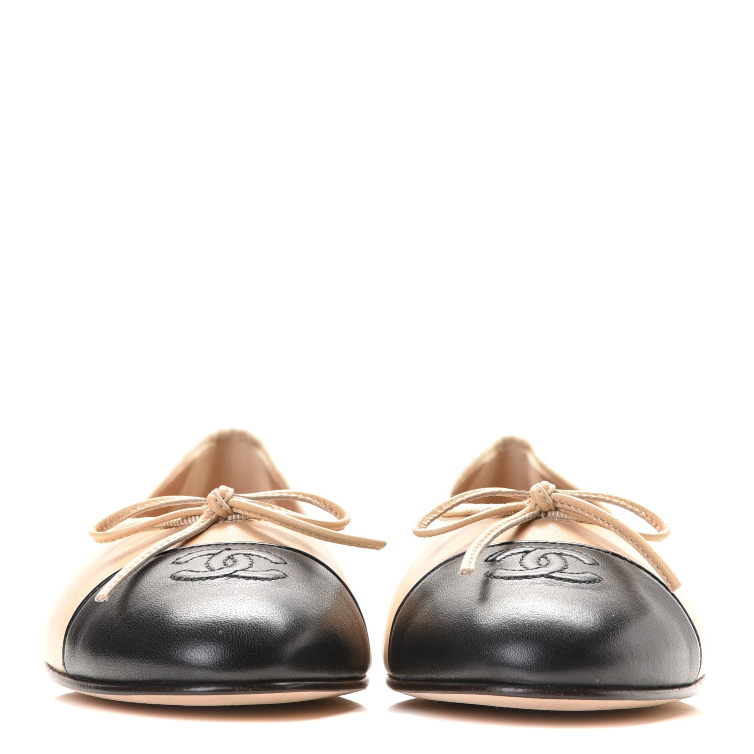 Chanel Lambskin Cap Toe CC Ballerina Flats 40 Beige Black 3 of 10