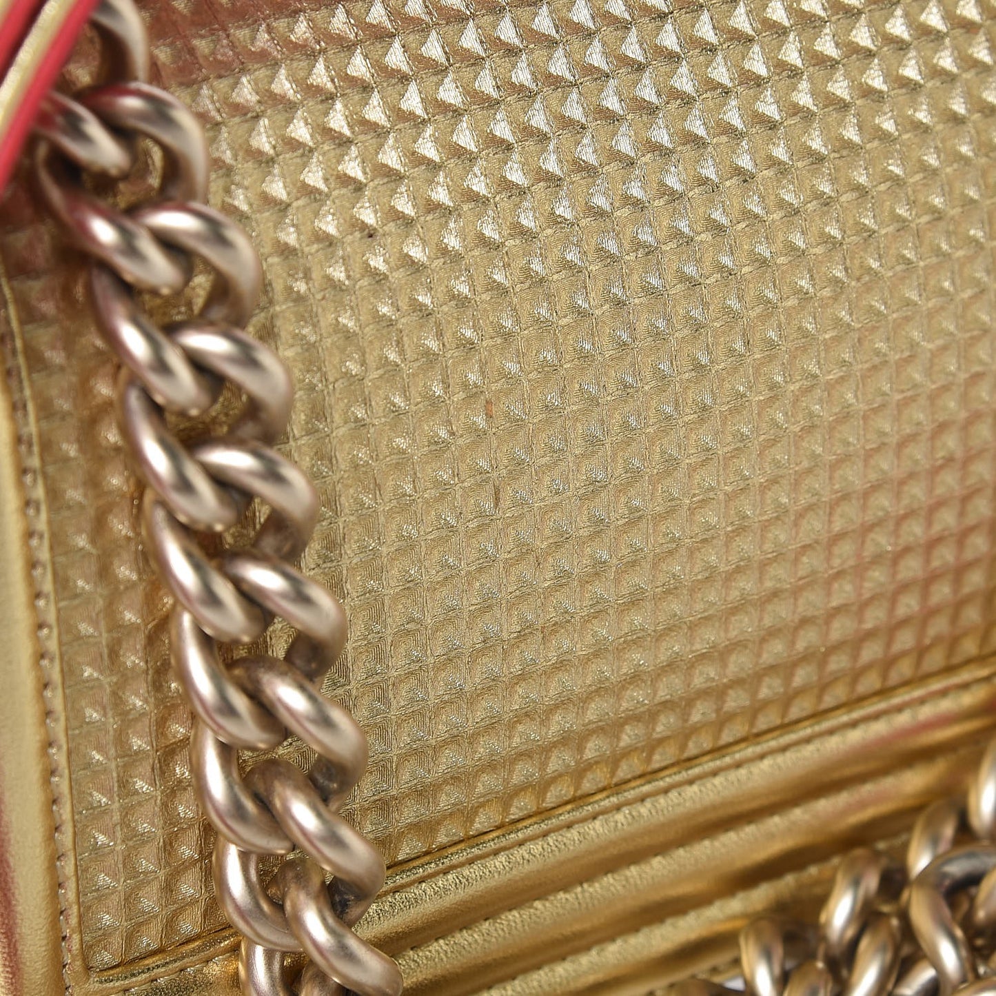 Metallic Lambskin Embossed Small Cube Boy Flap Gold