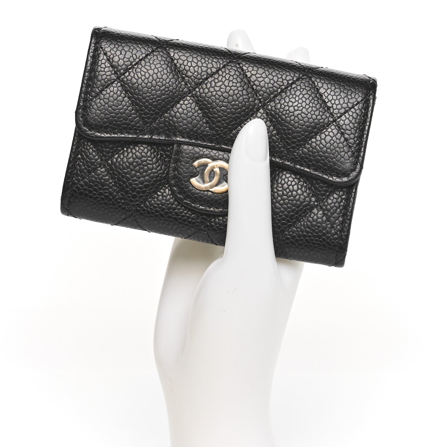 Caviar Quilted Flap Card Holder Wallet Black