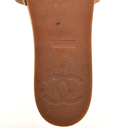 Chanel Suede Cork CC Mule Sandal 39 Beige Black 6 of 8