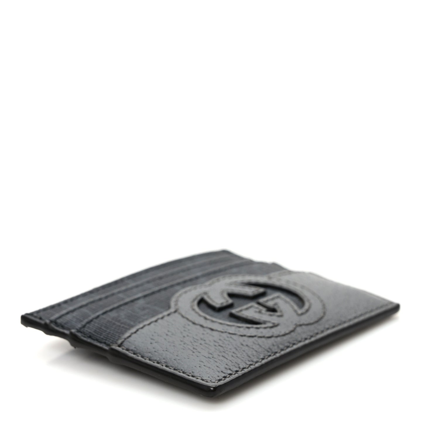 GG Supreme Monogram Textured Dollar Calfskin New Basket Card Holder Black Grey