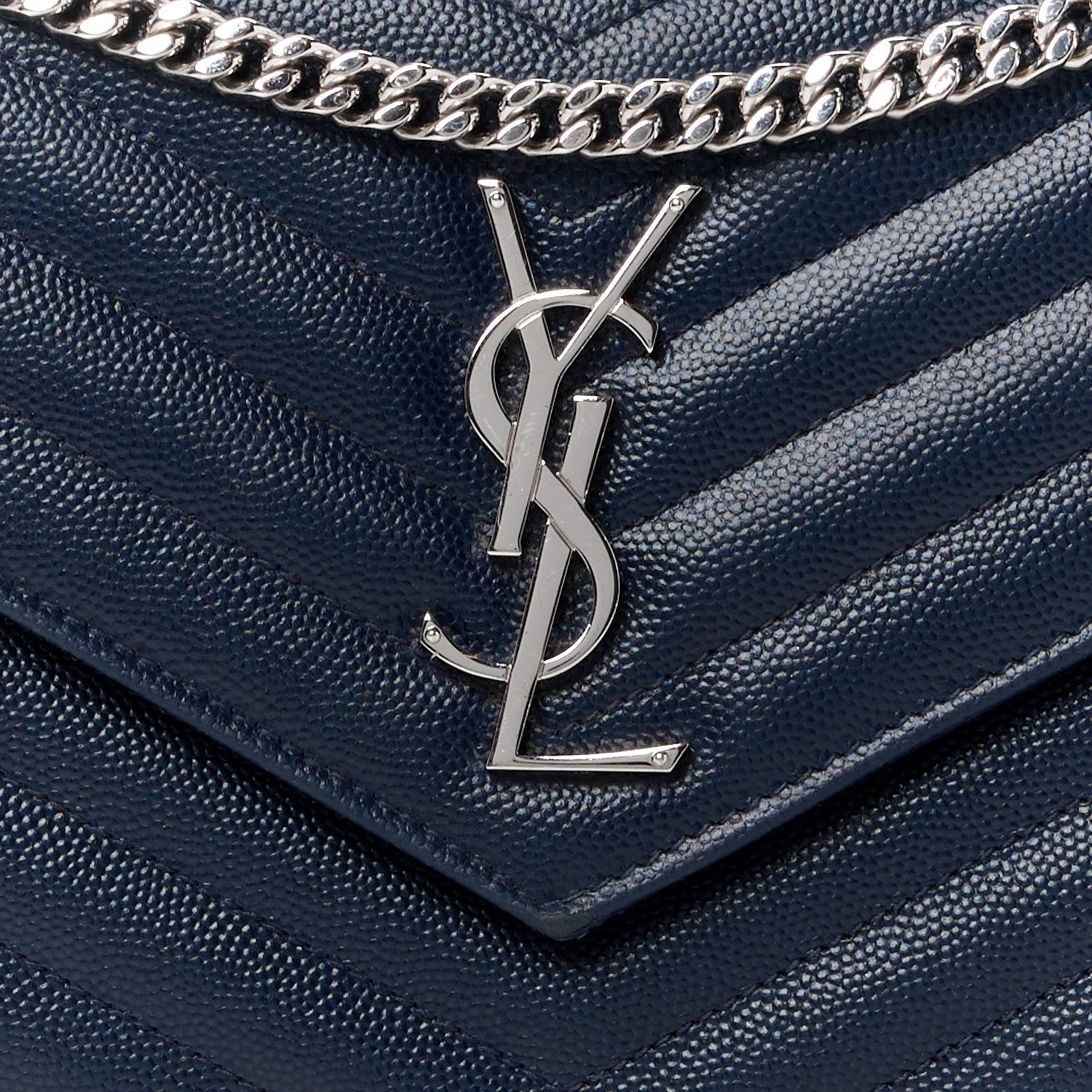 Saint Laurent Grain De Poudre Matelasse Chevron Monogram Chain Wallet Blue Sapphire 8 of 12