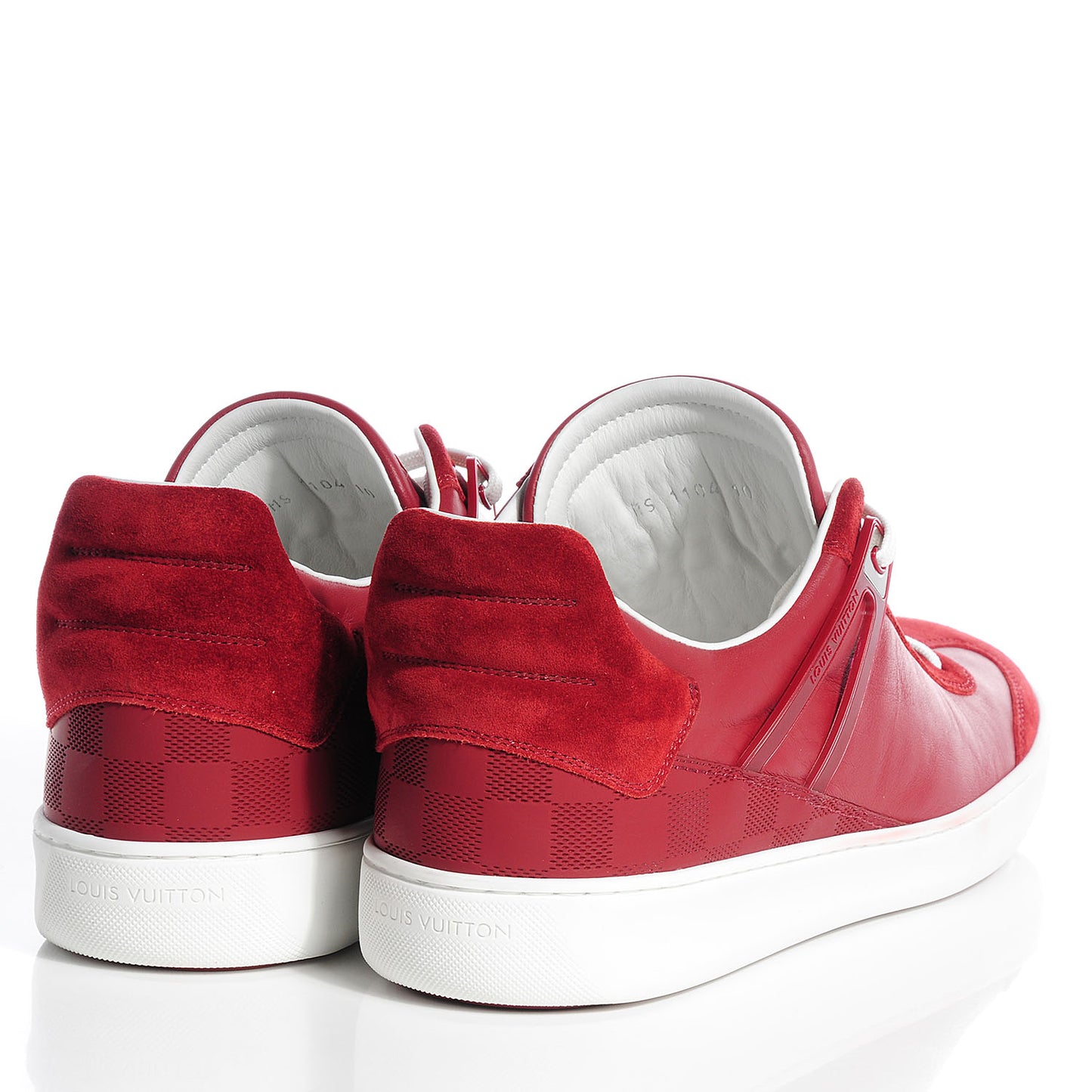 Calfskin Suede Embossed Damier Genesis Sneakers 10 Carmine