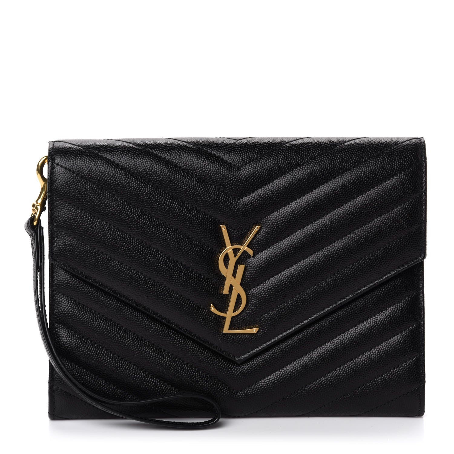 Saint Laurent Grain De Poudre Matelasse Chevron Monogram Envelope Clutch Black 1 of 11