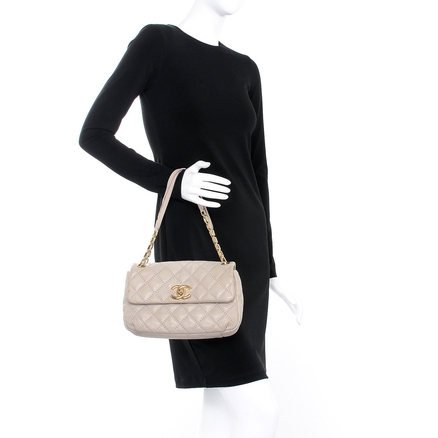 Chanel Calfskin Quilted Retro Chain Flap Beige 2 of 9