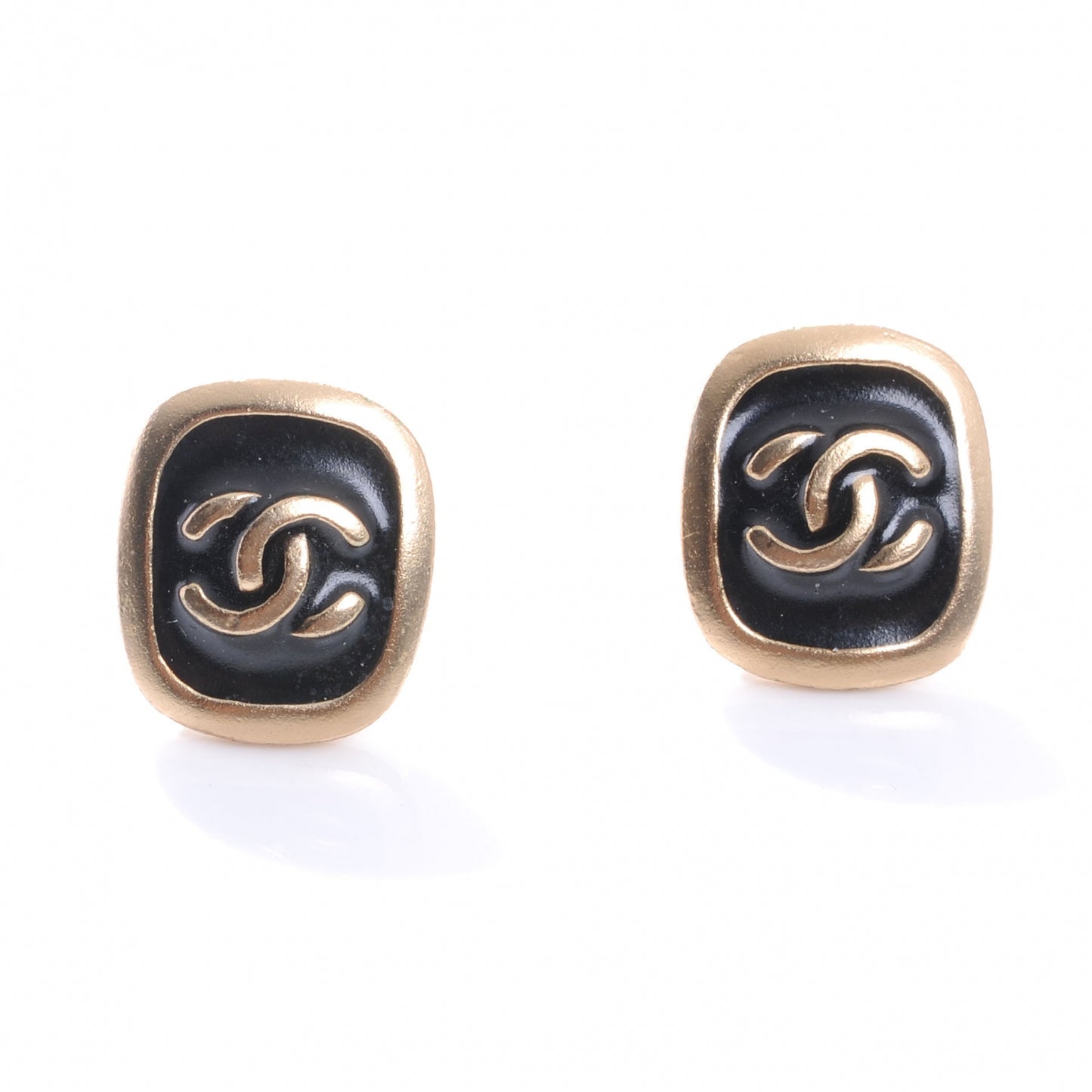 Enamel CC Earrings Black and Gold