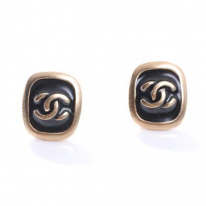 Chanel Enamel CC Earrings Black and Gold 1 of 5