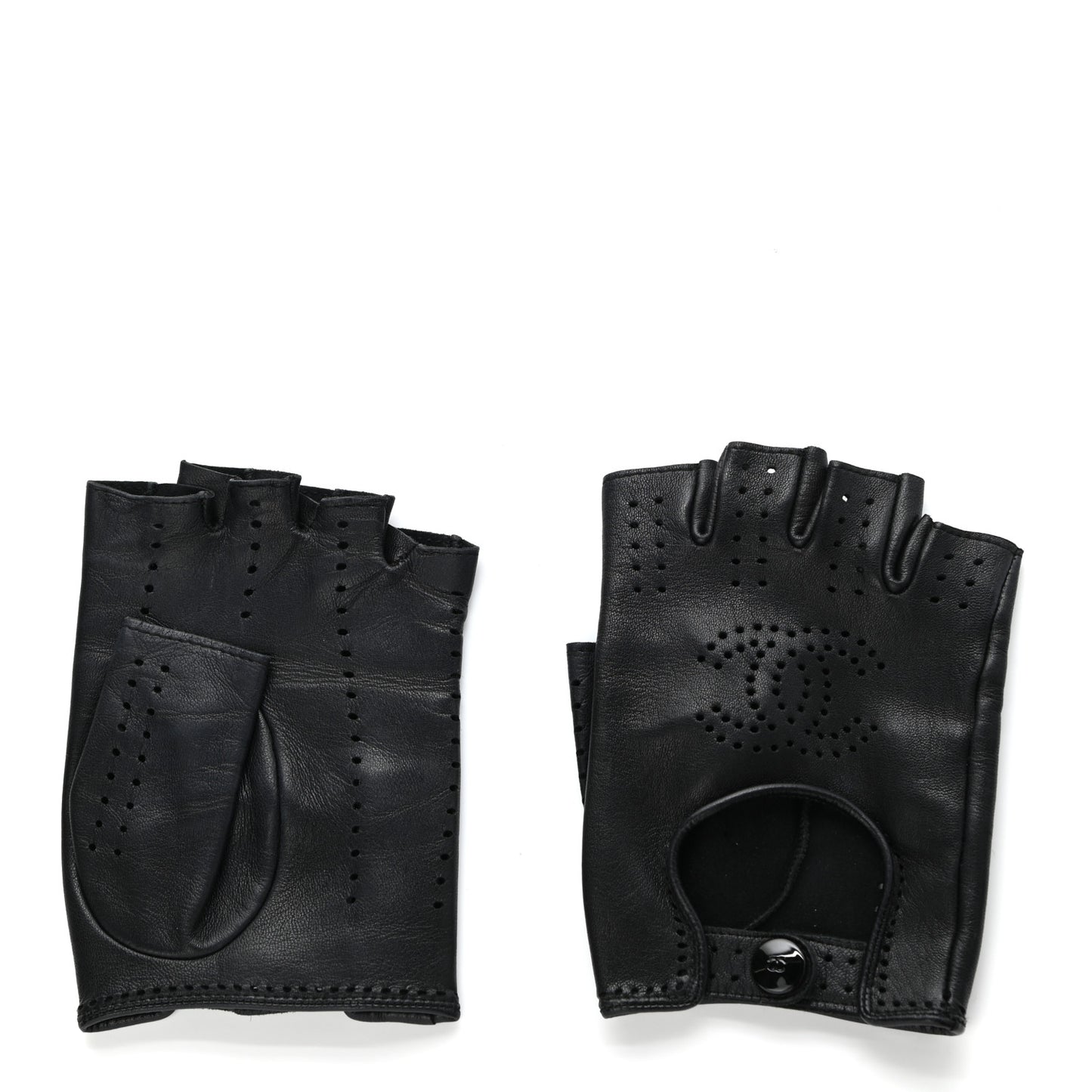 Lambskin Perforated CC Fingerless Gloves 7.5 Black