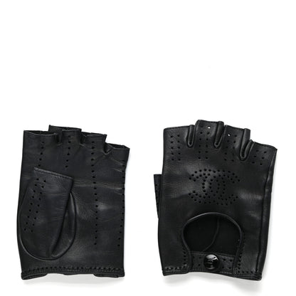 Chanel Lambskin Perforated CC Fingerless Gloves 7.5 Black 1 of 5