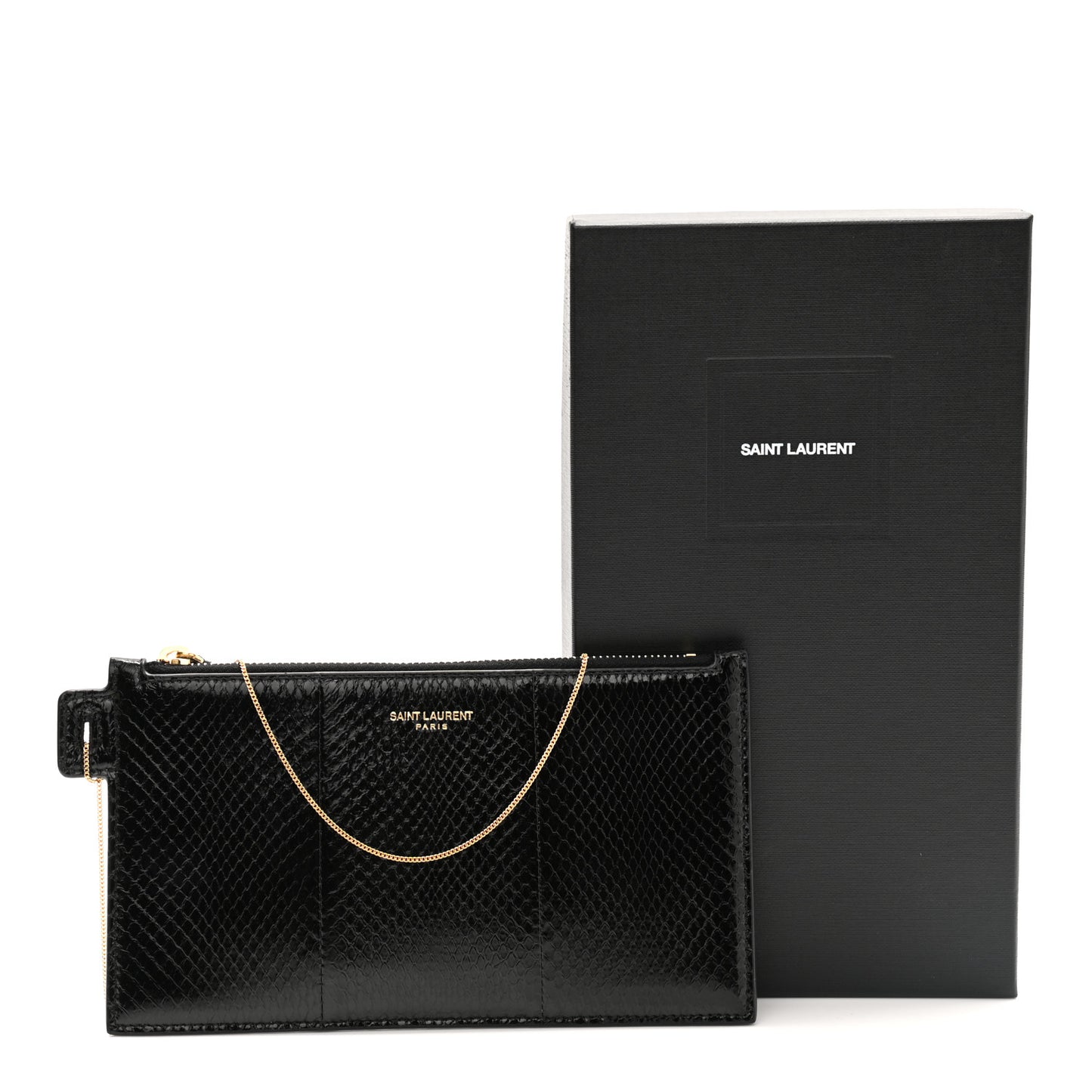 Snakeskin Pouch With Chain Black