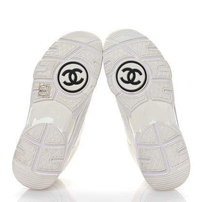 Chanel Suede Calfskin Fabric CC Sneakers 38.5 White 5 of 8