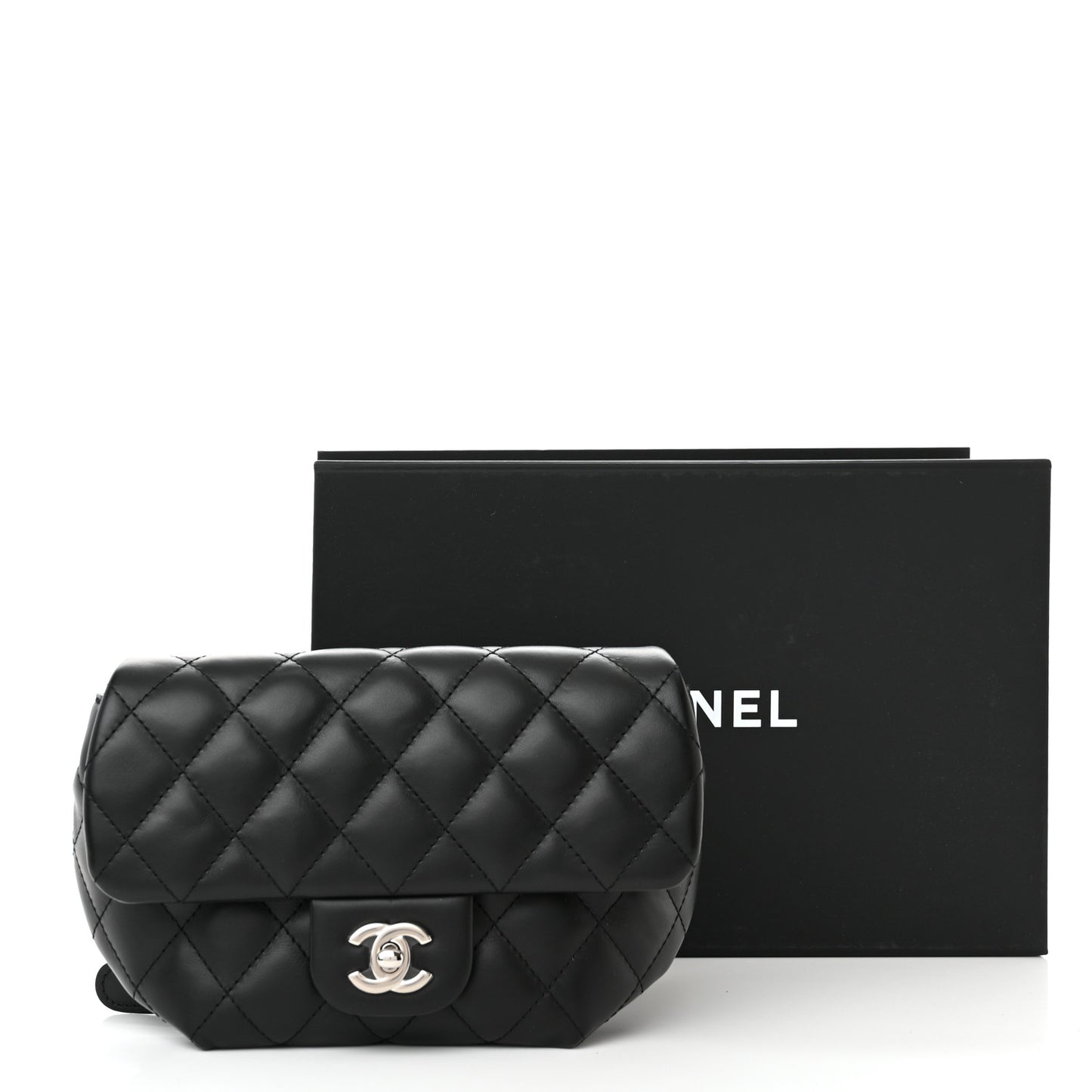 Calfskin Quilted CC Uniform Flap Belt Bag Black
