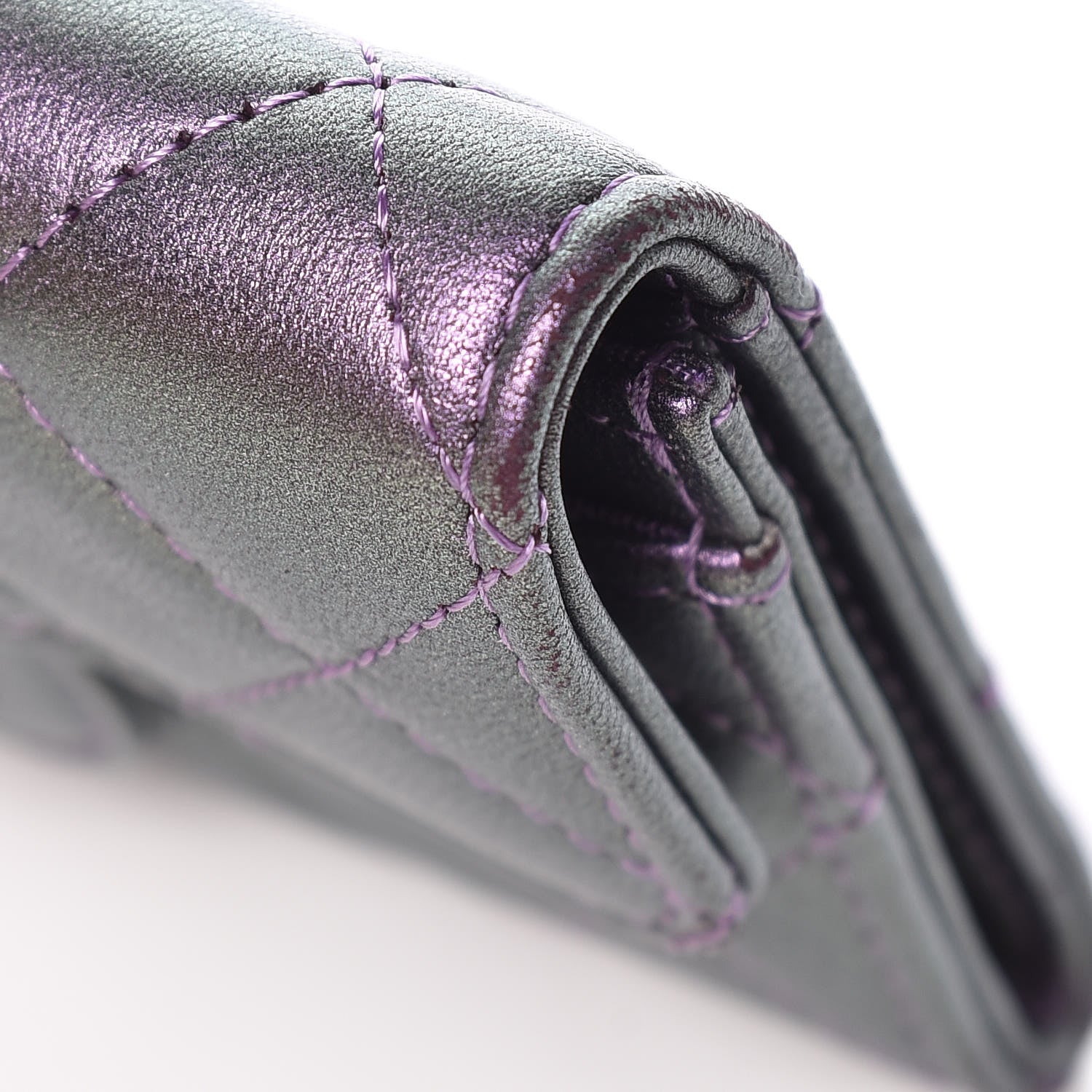 Chanel Metallic Lambskin Quilted Flap Card Holder Dark Purple 11 of 13