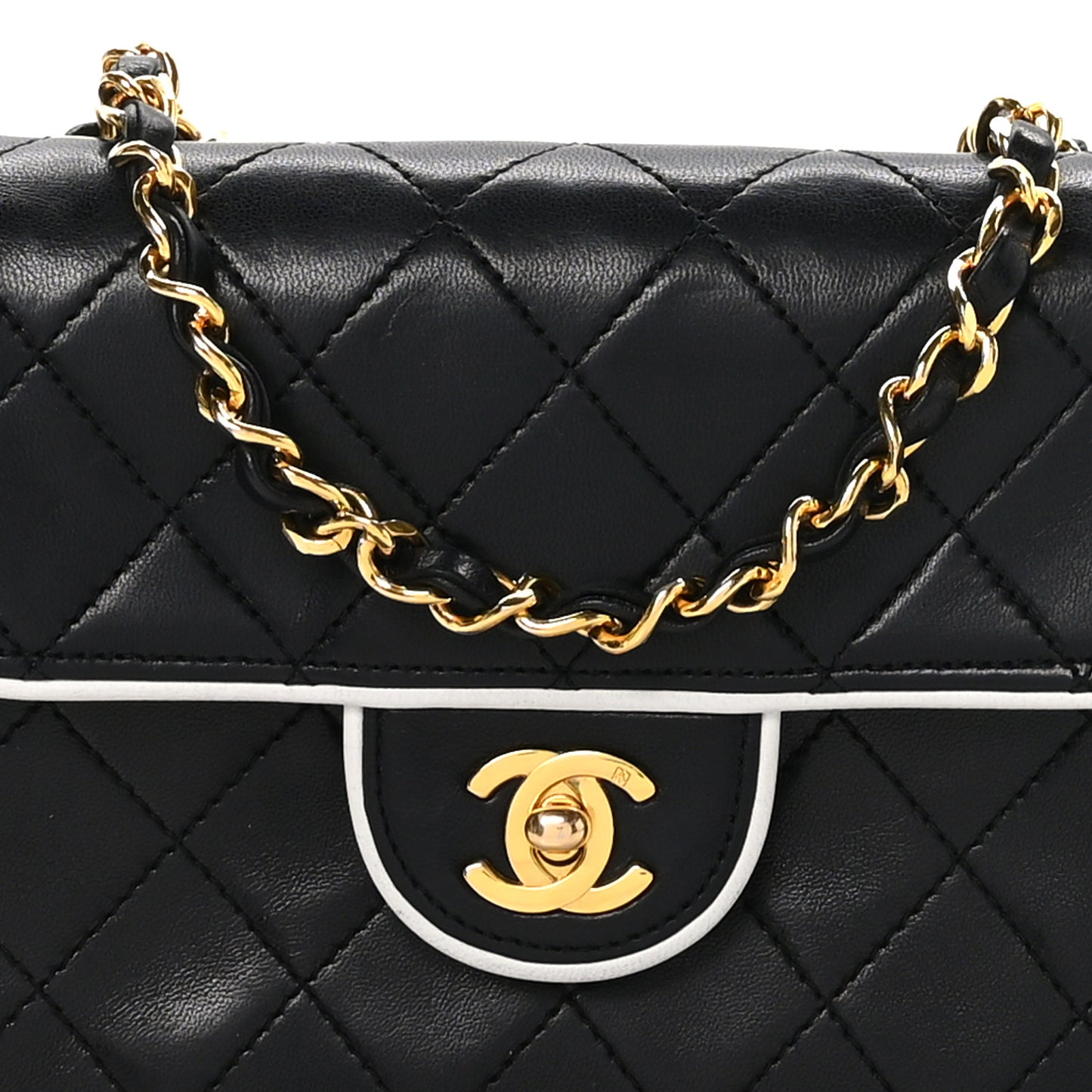 Lambskin Quilted Mini Square Flap Bag Black White