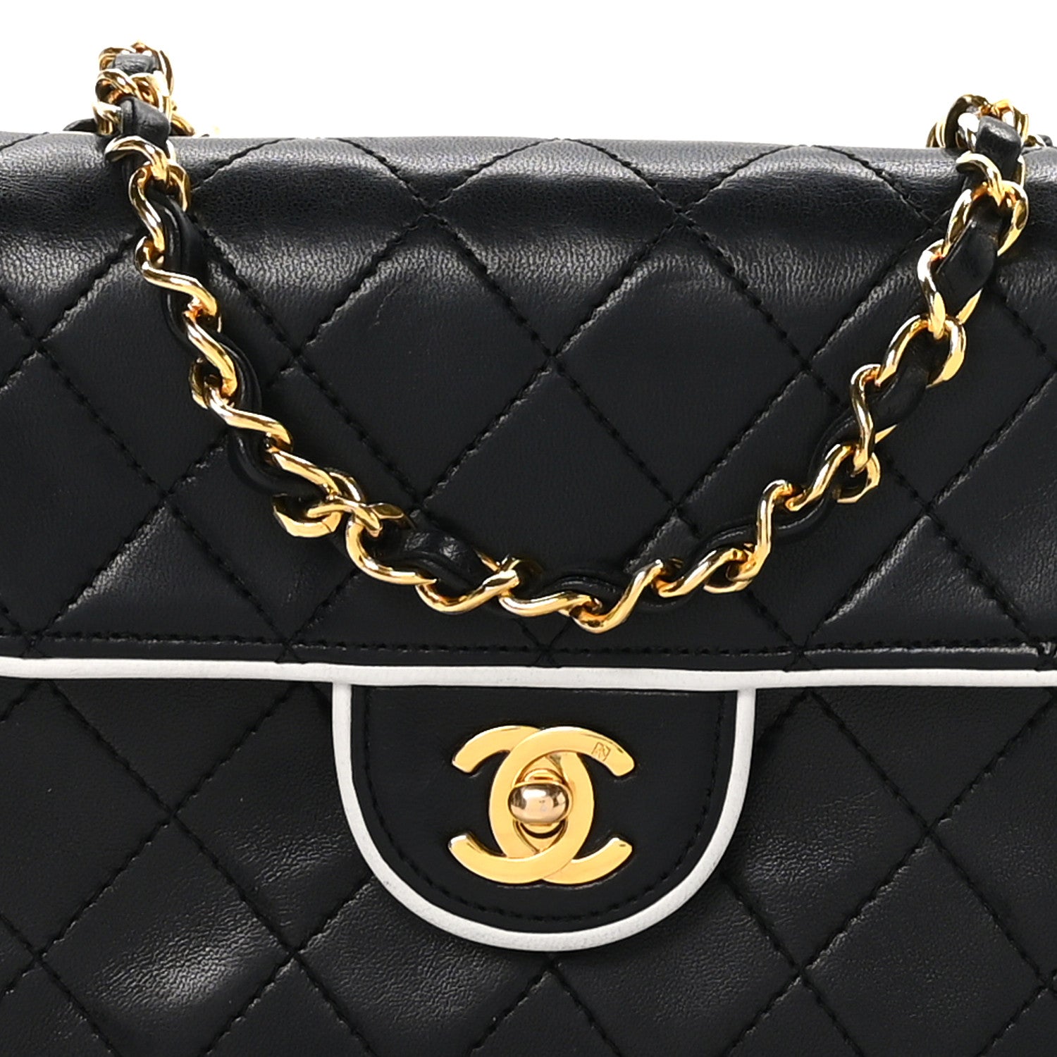 Chanel Lambskin Quilted Mini Square Flap Bag Black White 9 of 11