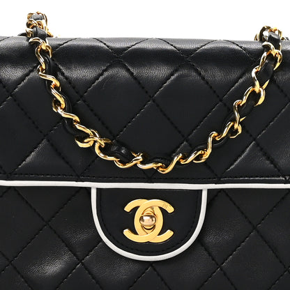 Chanel Lambskin Quilted Mini Square Flap Bag Black White 9 of 11