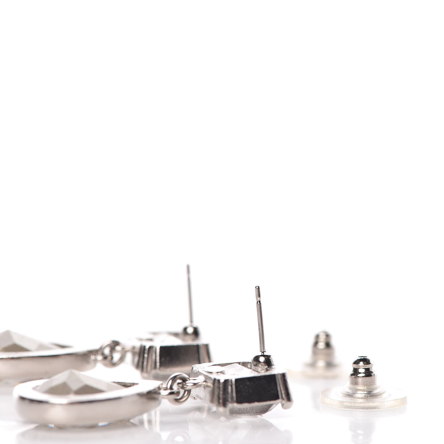 Chanel Crystal CC Tear Drop Earrings Silver 3 of 5