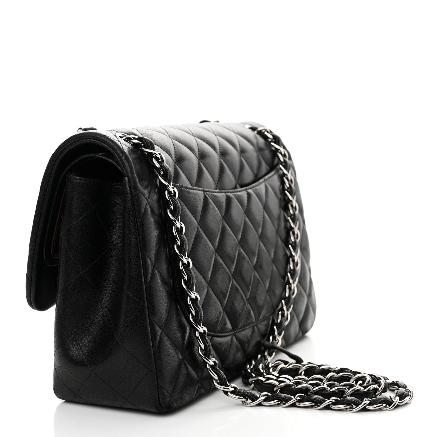 Lambskin Quilted Jumbo Double Flap Black